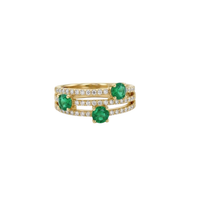 Triple Round Emerald & Diamond Ring