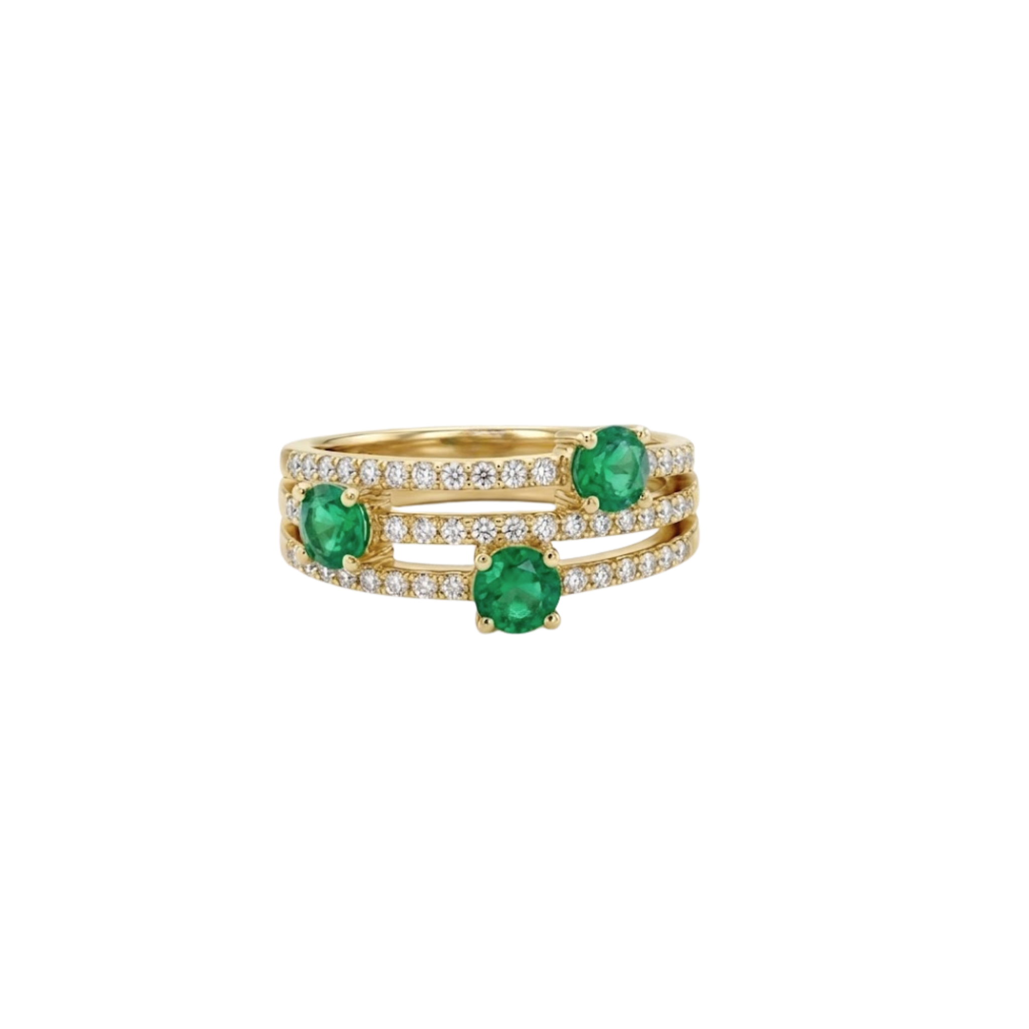 Triple Round Emerald & Diamond Ring