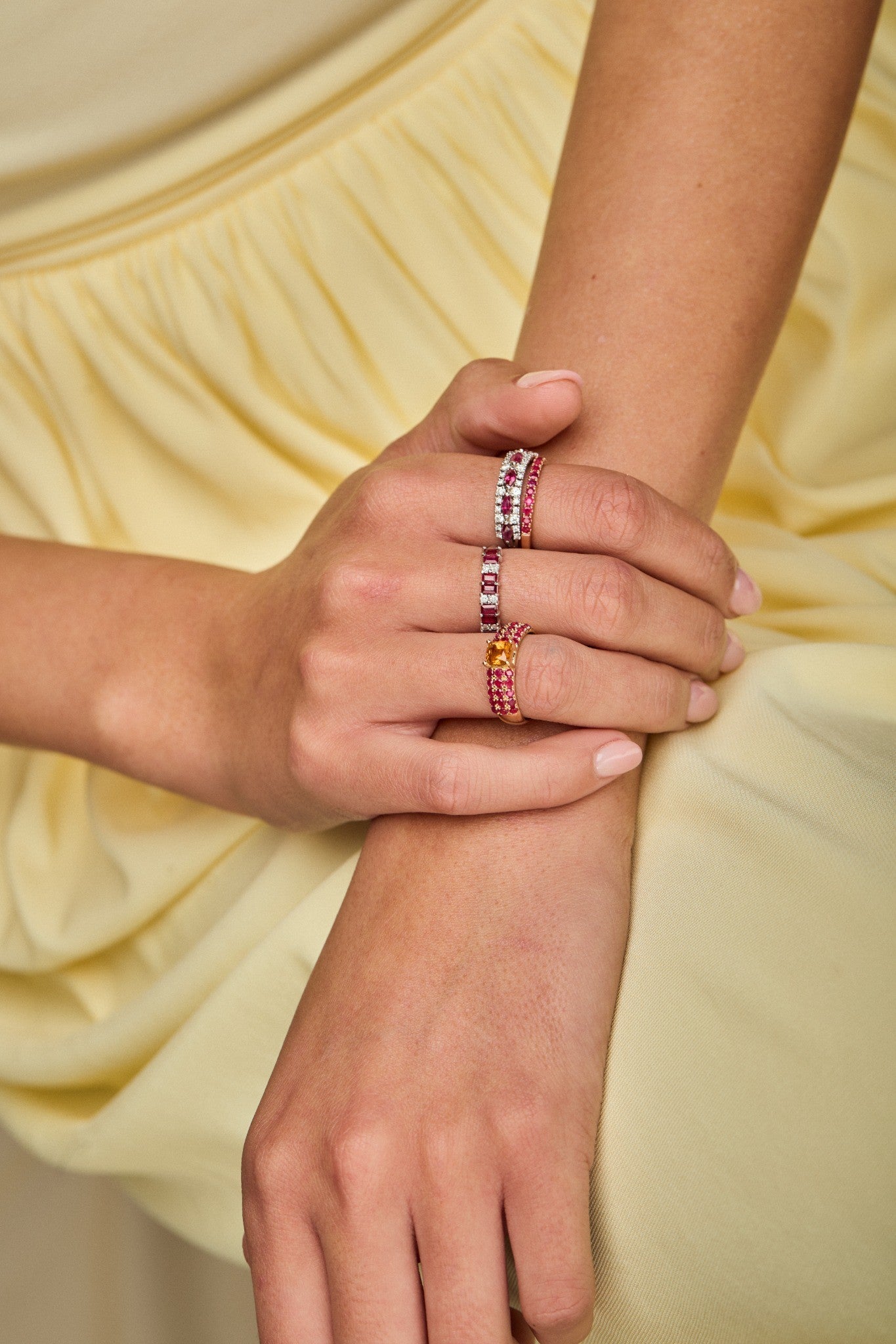 Vertical Baguette Ruby & Round Diamond Band