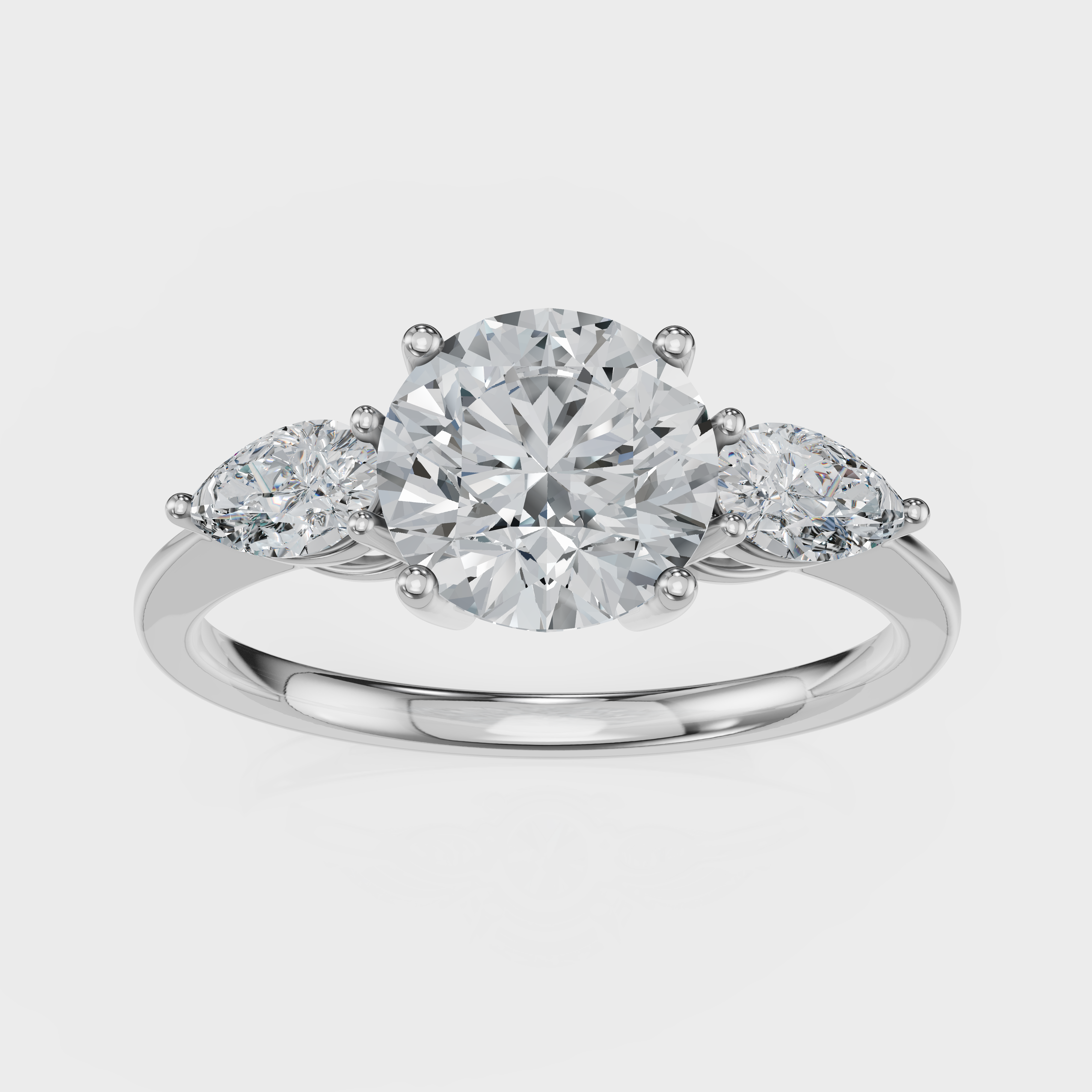 Round Cut with Pear Side Stones Ring– Diamonds