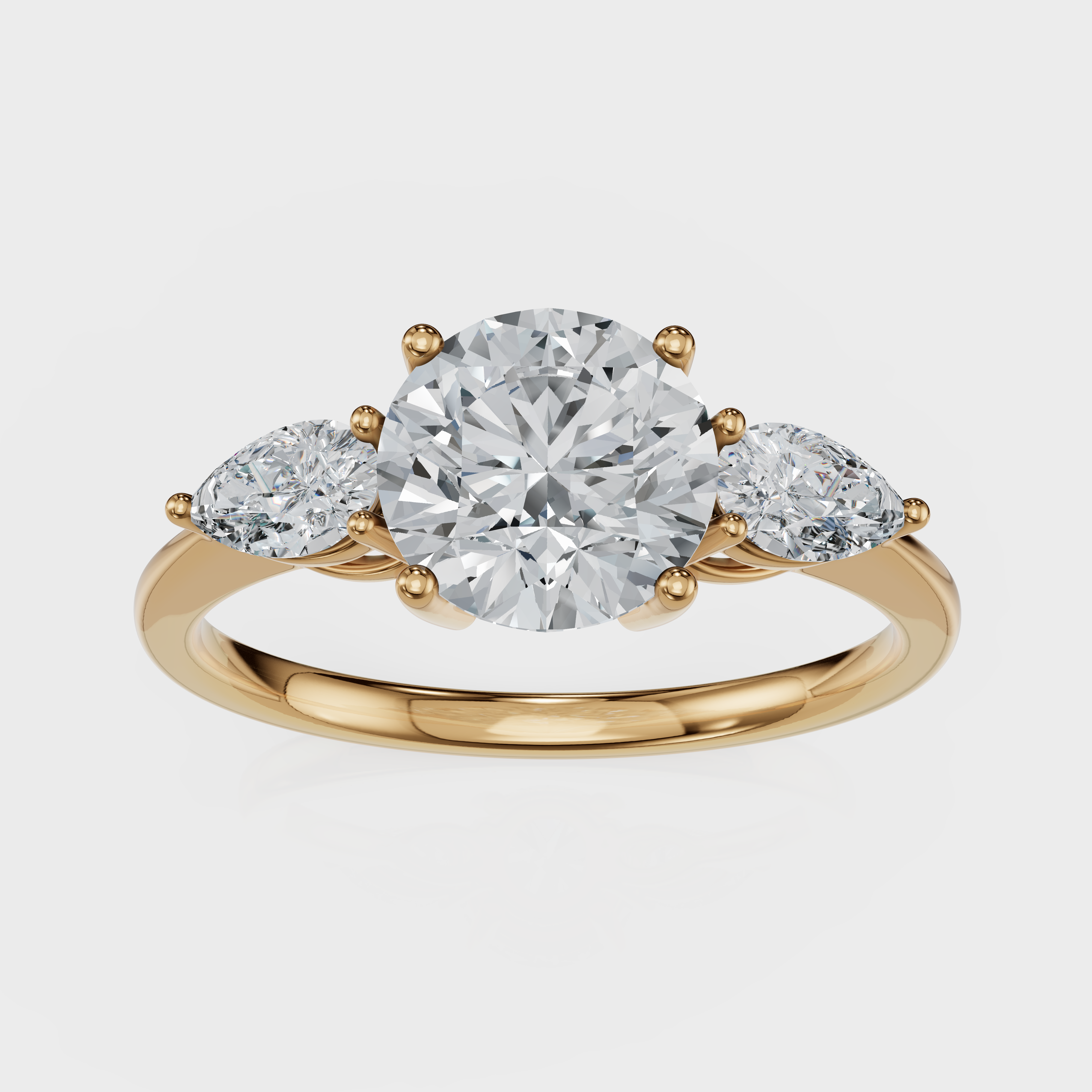Round Cut with Pear Side Stones Ring– Diamonds