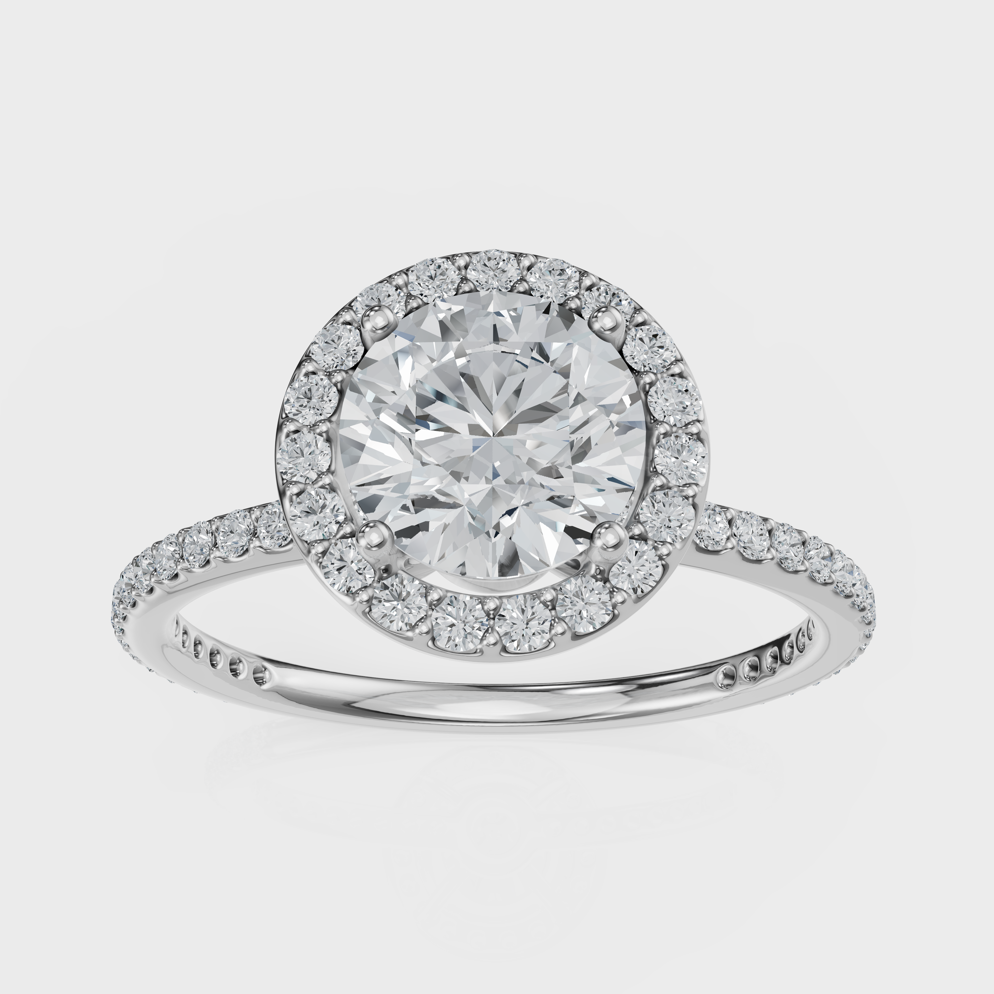 Round Cut Halo with Pavé Band Ring– Diamonds