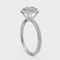 Round Cut Halo with Pavé Band Ring– Diamonds