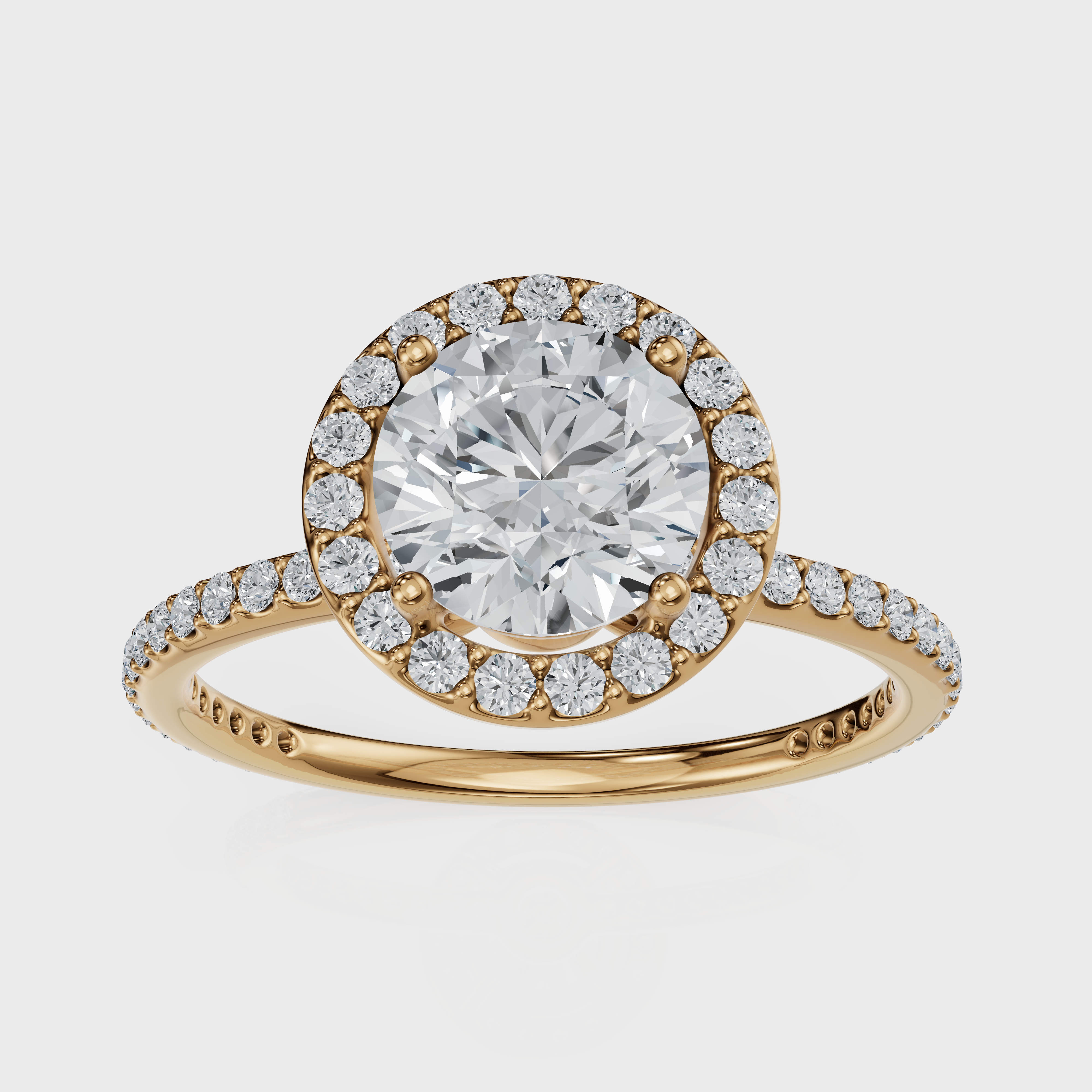 Round Cut Halo with Pavé Band Ring– Diamonds