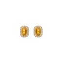 Rectangle Yellow Sapphire Studs with Diamond Halo