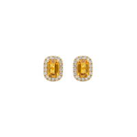 Rectangle Yellow Sapphire Studs with Diamond Halo