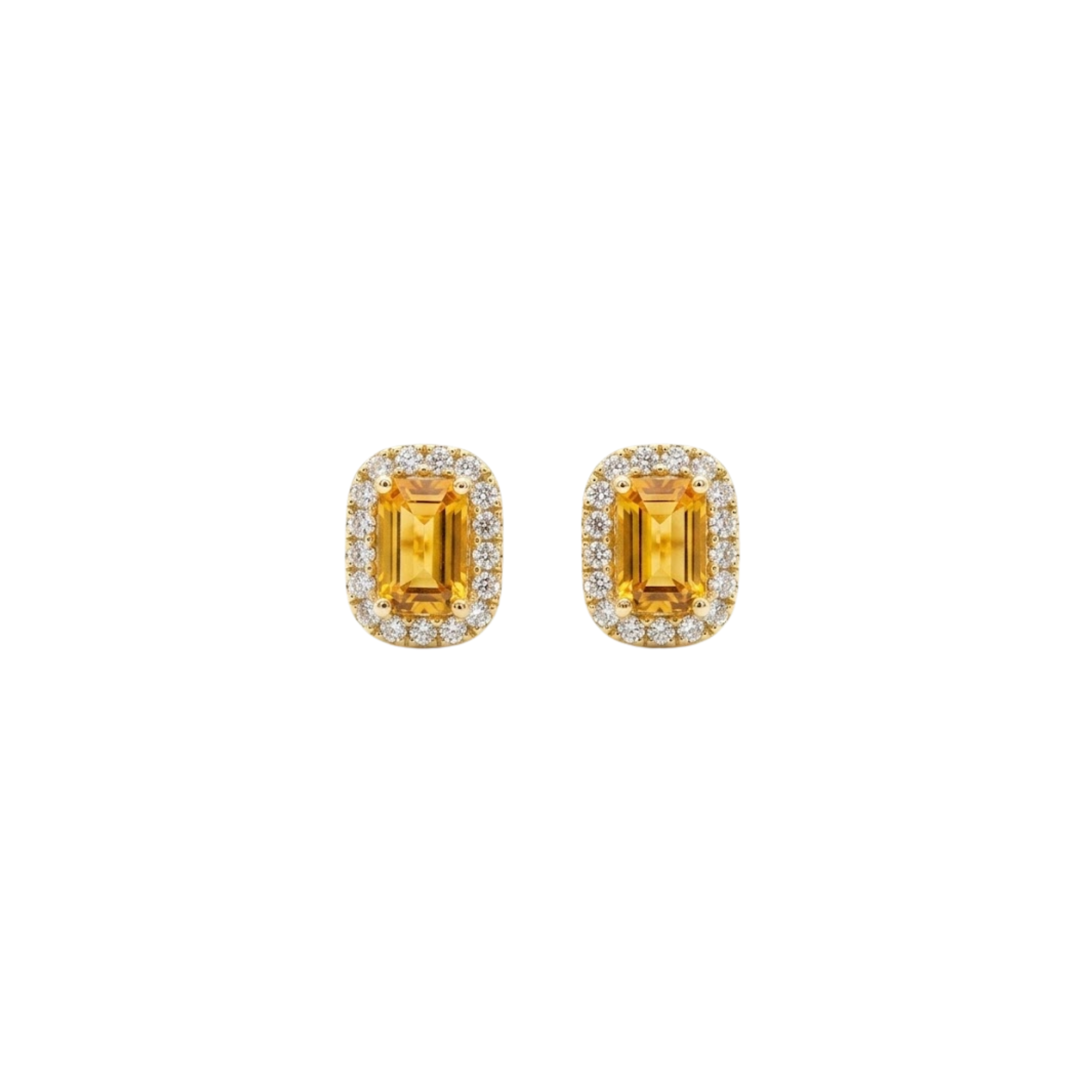 Rectangle Yellow Sapphire Studs with Diamond Halo