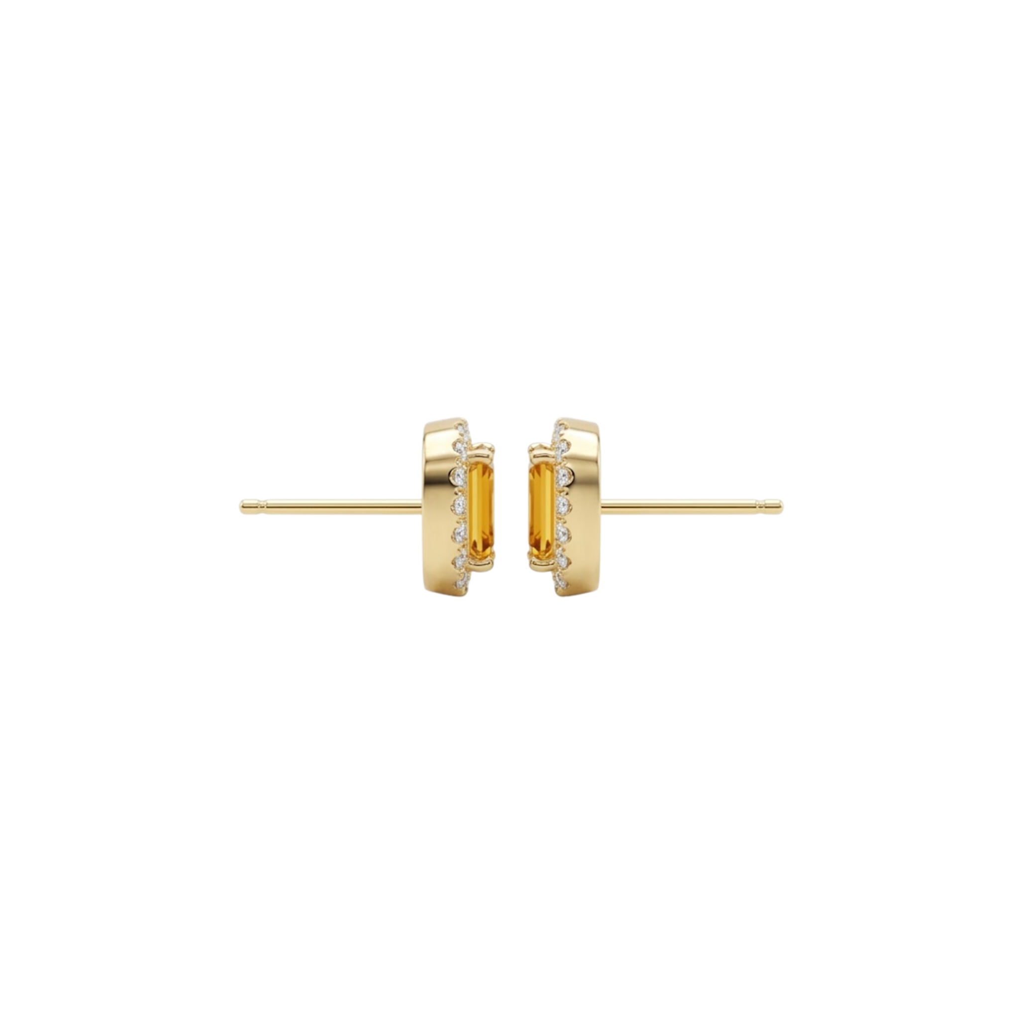 Rectangle Yellow Sapphire Studs with Diamond Halo