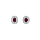 Oval Ruby Studs with Double Diamond Halo