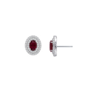 Oval Ruby Studs with Double Diamond Halo