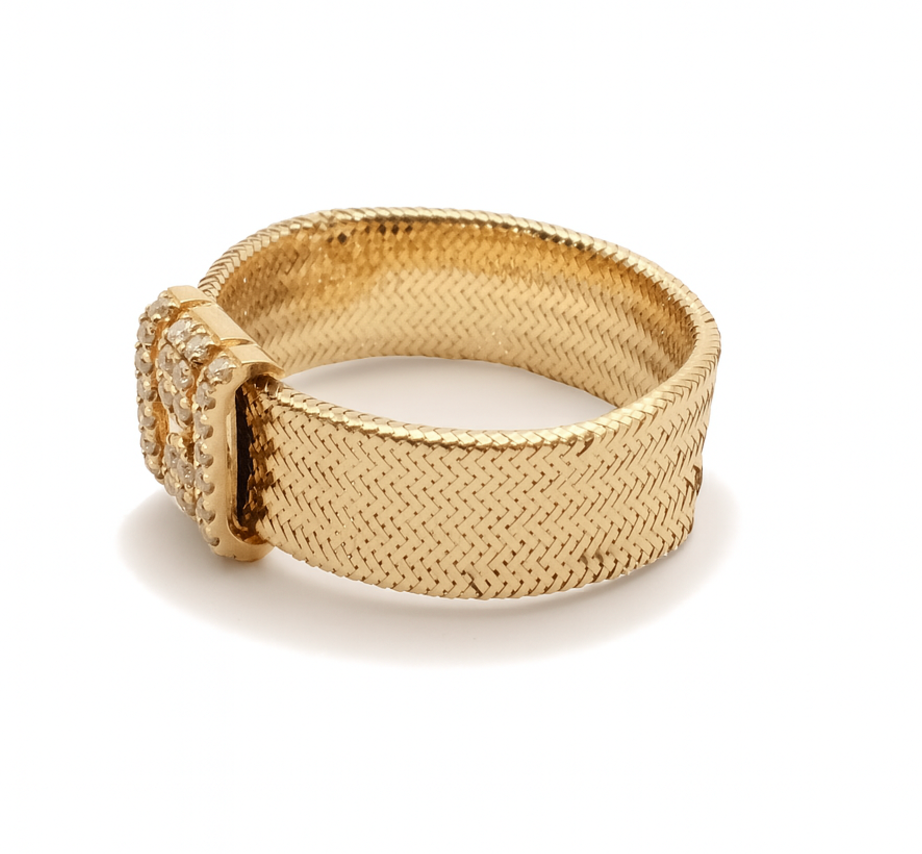 Elastic Ring – Yellow Gold with 2-Line Diamond Charm