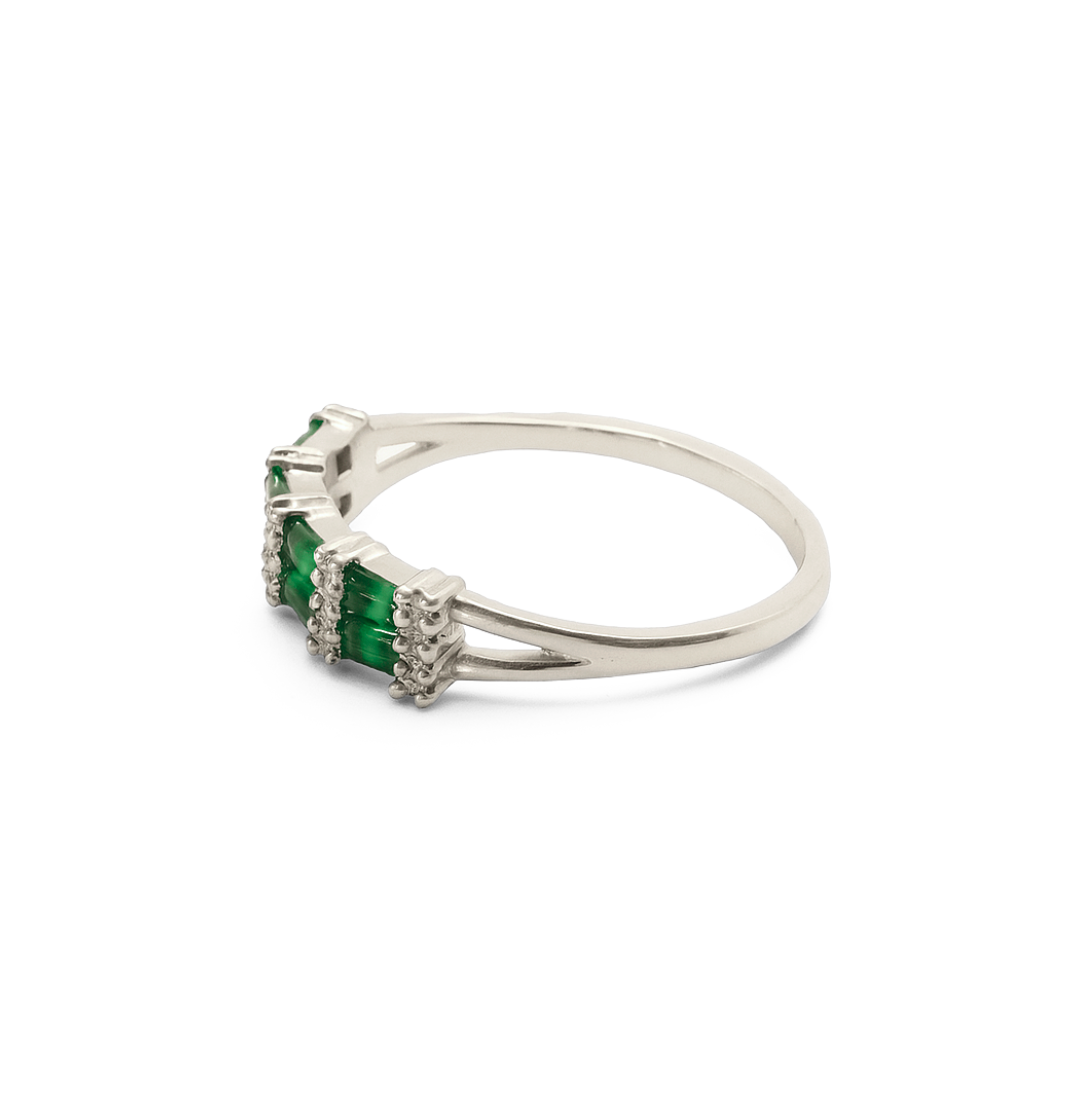 Double Ring – Baguette Emeralds & Round Diamonds