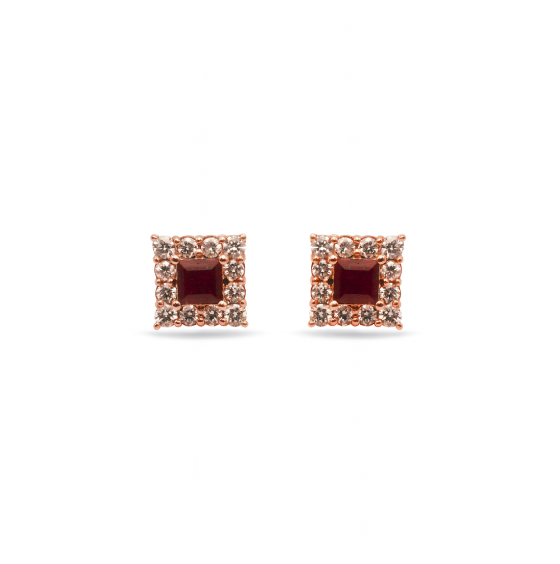 Square Ruby & Diamond Halo Statement Earrings