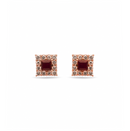 Square Ruby & Diamond Halo Statement Earrings