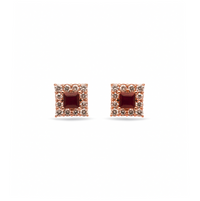 Square Ruby & Diamond Halo Statement Earrings