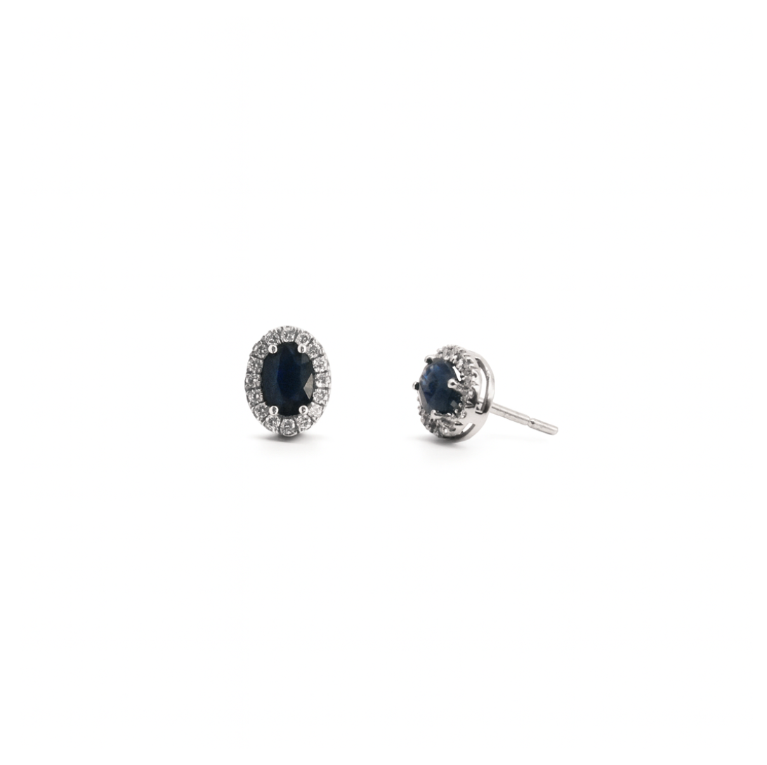 Oval Sapphire & Diamond Halo Studs