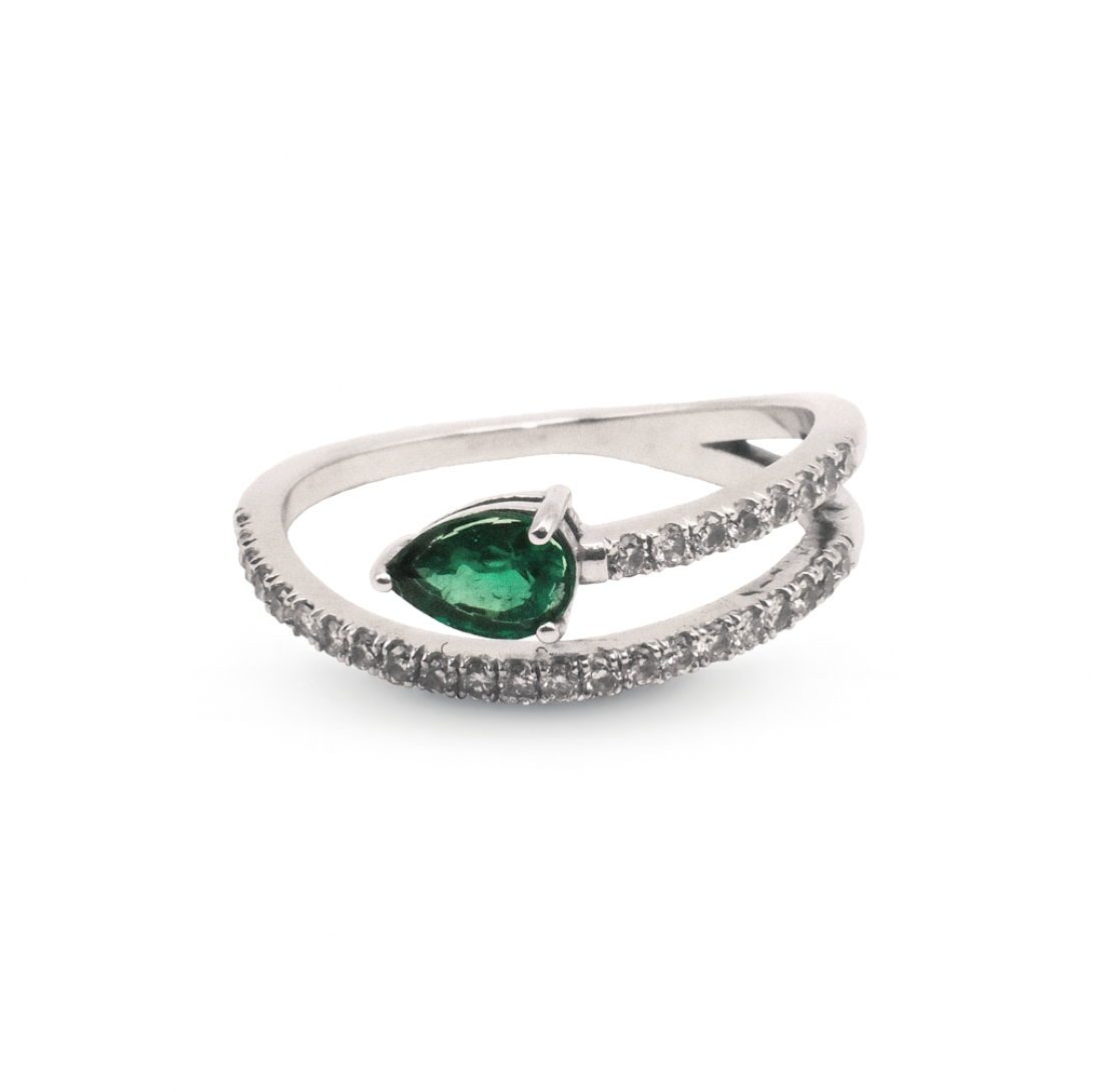 Diamond Double Band Pear Emerald Ring