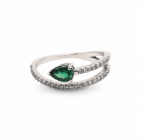 Diamond Double Band Pear Emerald Ring