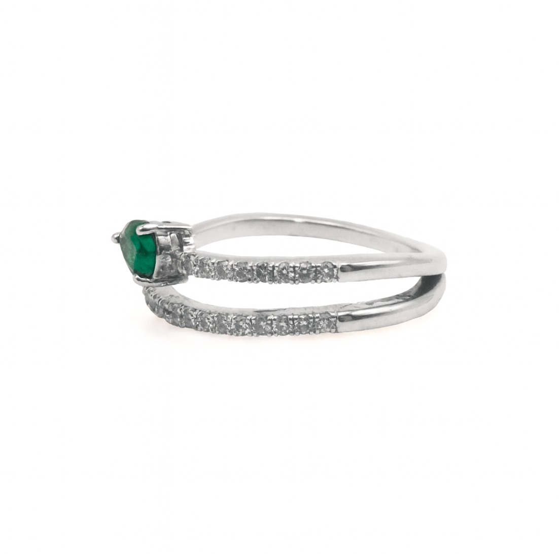 Diamond Double Band Pear Emerald Ring