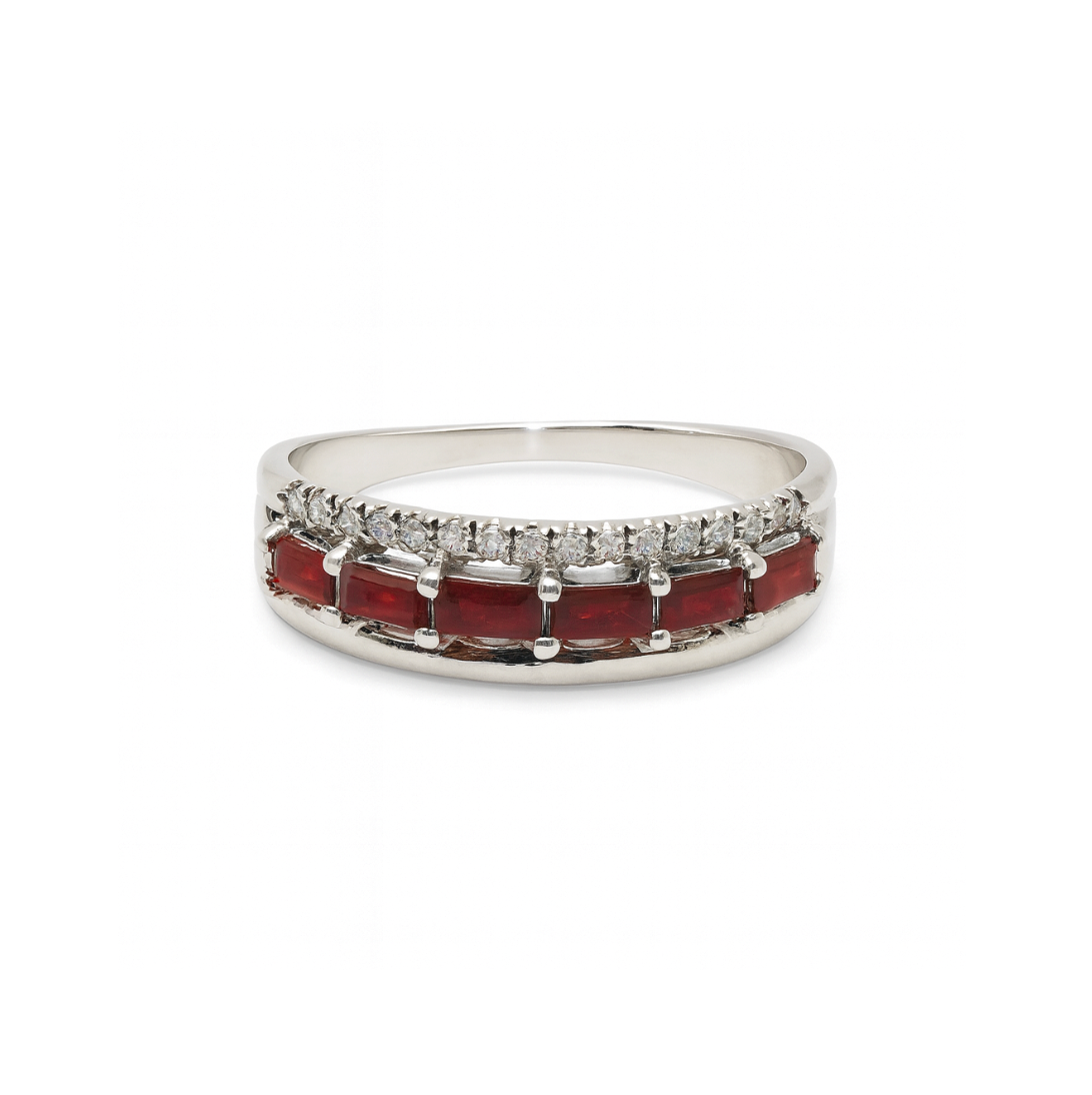 Ruby & Diamond Triple Band Baguette Ring