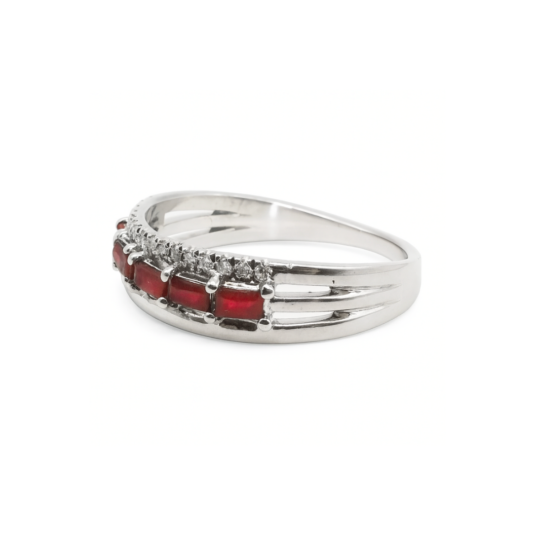 Ruby & Diamond Triple Band Baguette Ring