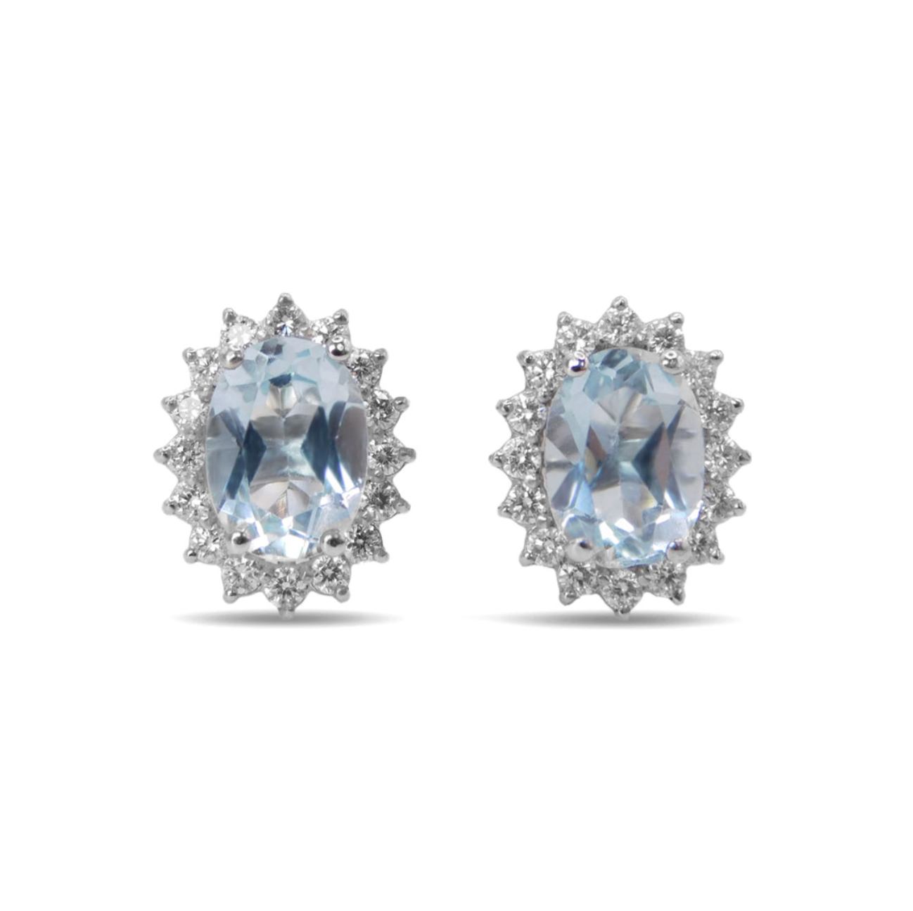 Oval Aquamarine & Diamond Vintage Halo Studs