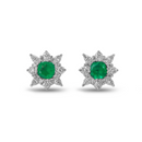 Emerald Studs with Marquise & Round Diamond Halo