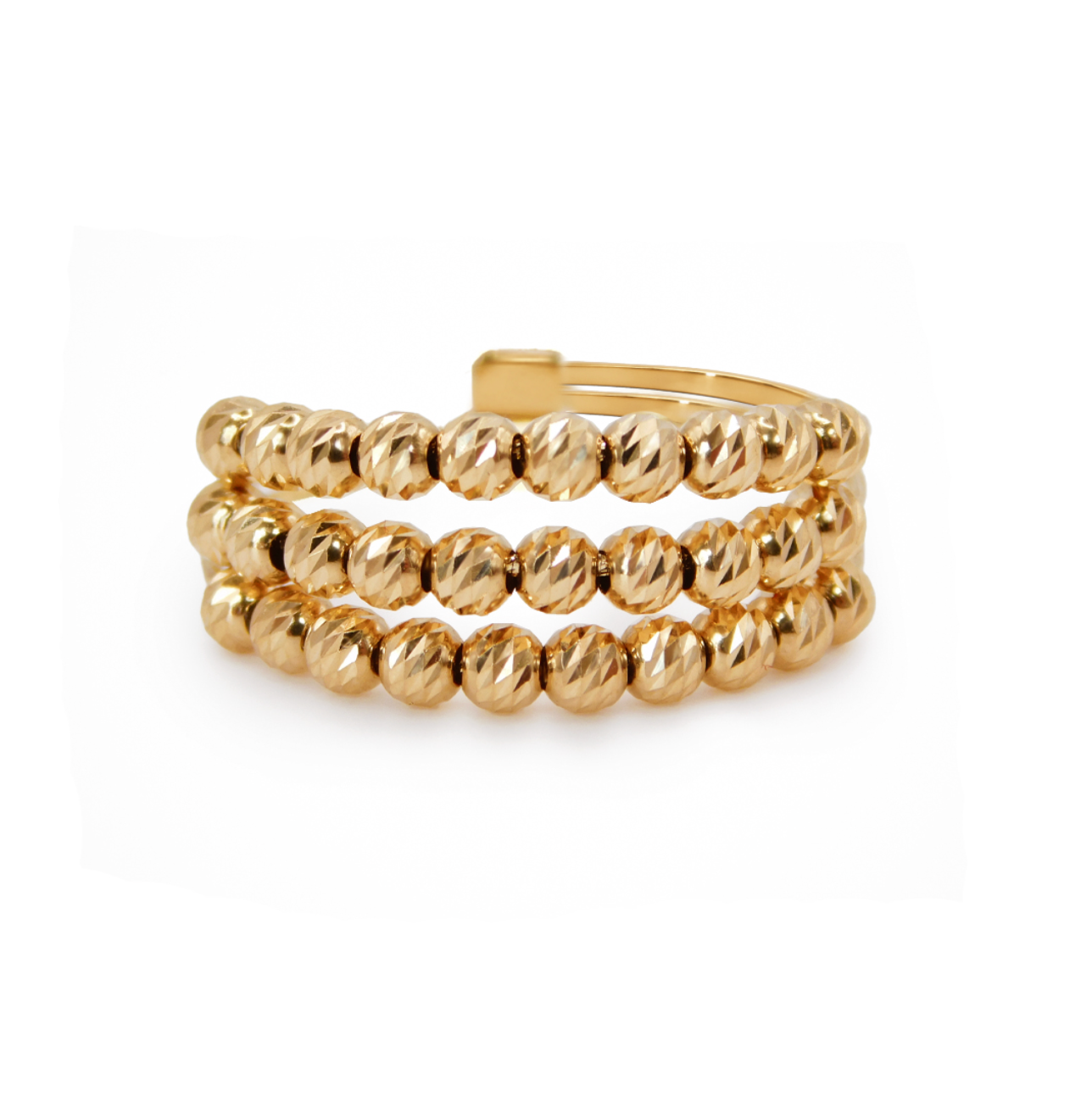 Yellow Gold Bead Diamond-Cut Triple Band