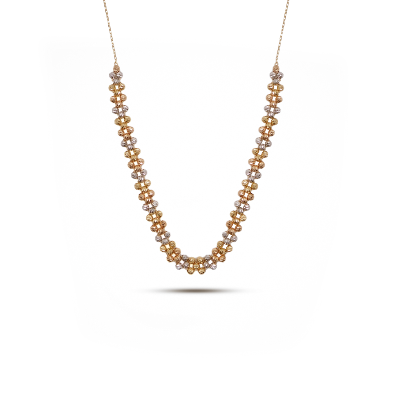 Tricolor Diamond-Cut Beaded Necklace