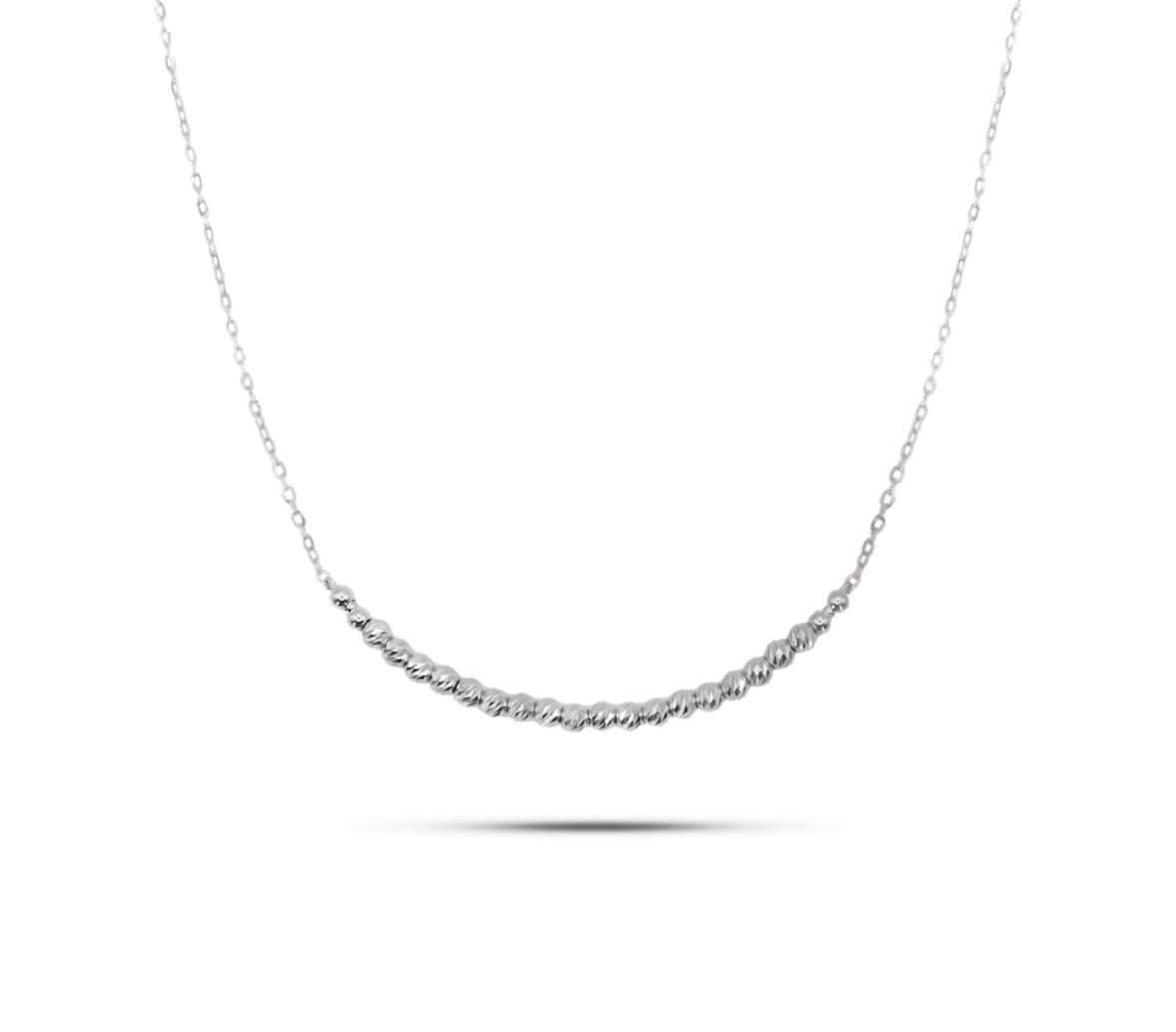 White Gold Diamond-Cut Bead Bar Necklace