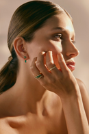 Mixed-Cut Emerald & Diamond Triple Wavy Band