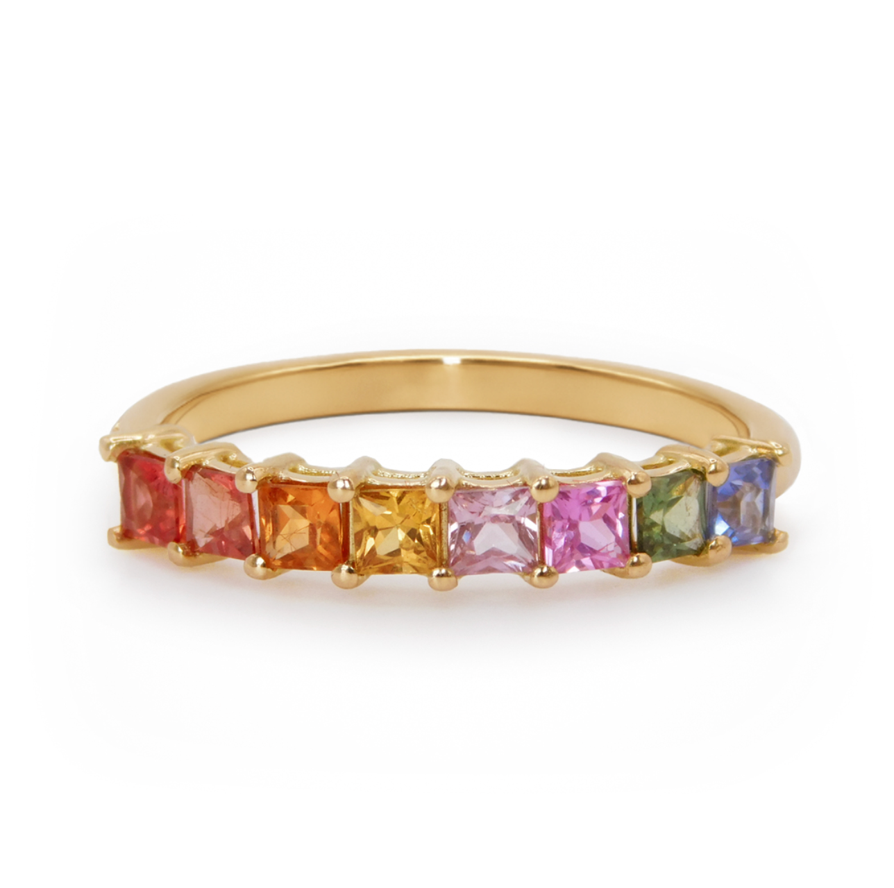 Princess-Cut Rainbow Sapphire Band