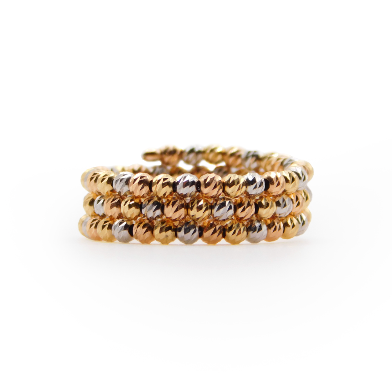 Tricolor Bead Diamond-Cut Triple Band