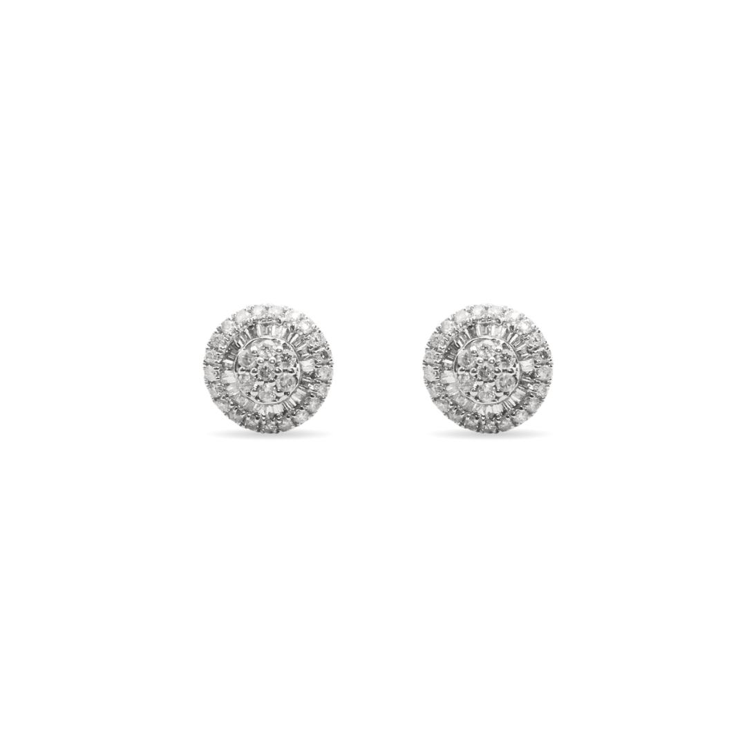 Small Round & Baguette Illusion Diamond Studs