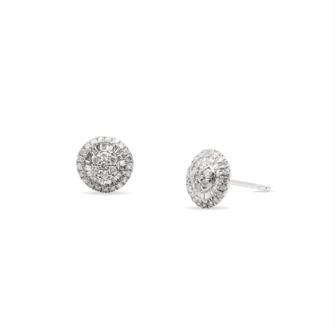 Small Round & Baguette Illusion Diamond Studs