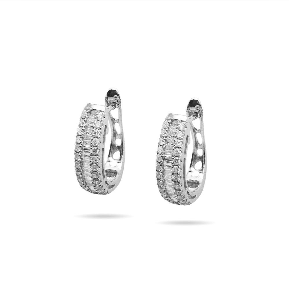 Baguette & Round Diamond Platinum Hoops