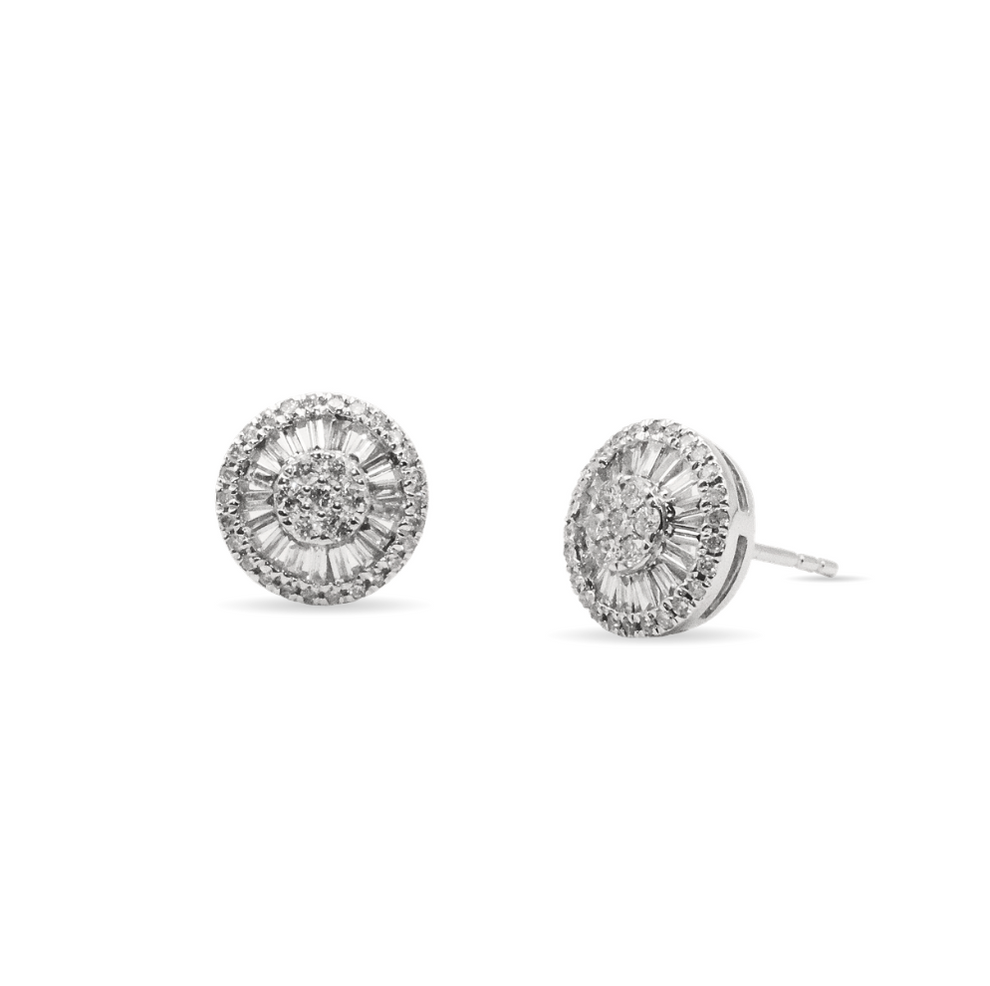 Medium Baguette Illusion Diamond Round Studs