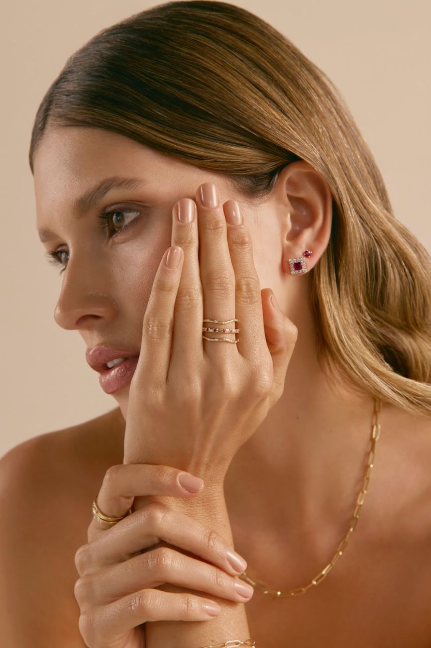 Diamond & Ruby Stackable Triple Ring Set