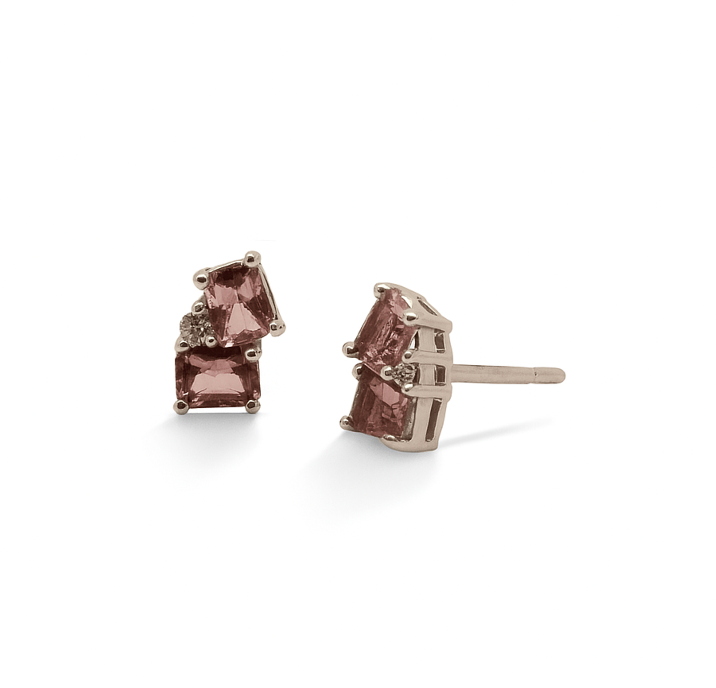 Double Emerald - Cut Studs - Pink Sapphires & Diamonds