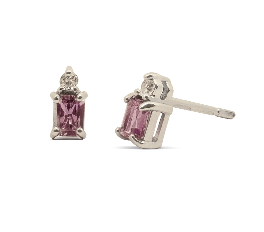 Emerald - Cut Studs with Round Sparkle – Pink Sapphires & Diamonds