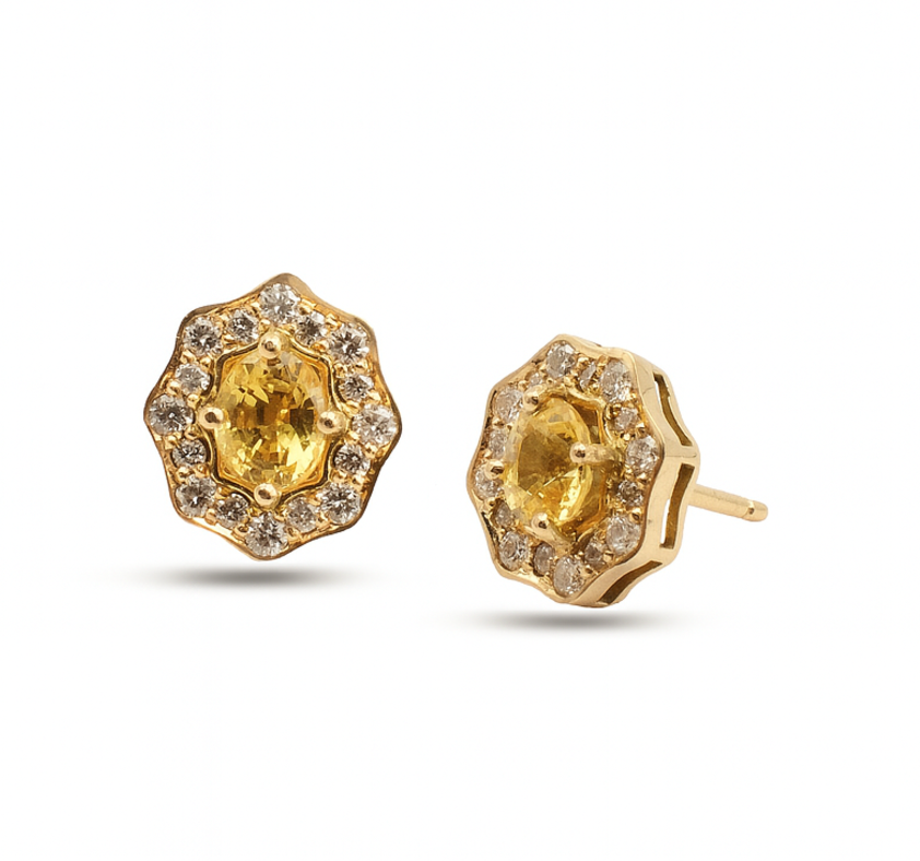 Vintage Halo Oval Studs – Yellow Sapphires & Diamonds