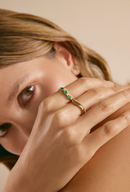 Mixed Cut-Emerald & Diamond Double Wavy Band