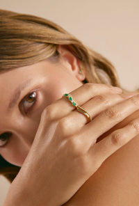 Mixed Cut-Emerald & Diamond Double Wavy Band