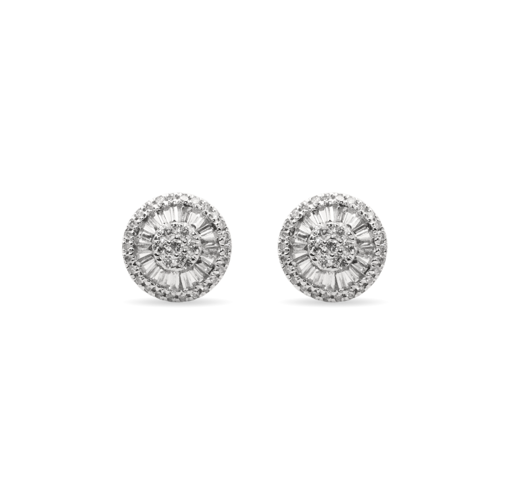 Medium Baguette Illusion Diamond Round Studs