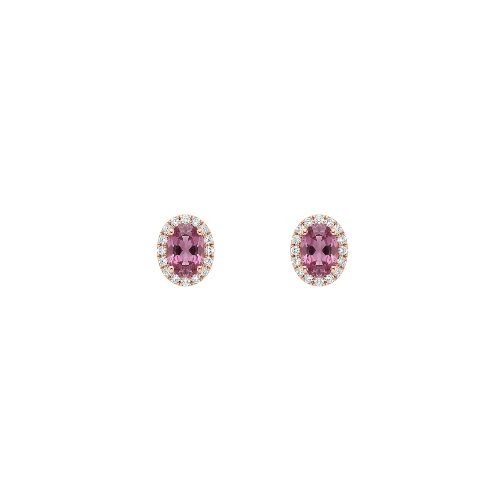 Oval Pink Sapphire & Diamond Halo Studs