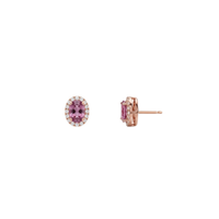 Oval Pink Sapphire & Diamond Halo Studs
