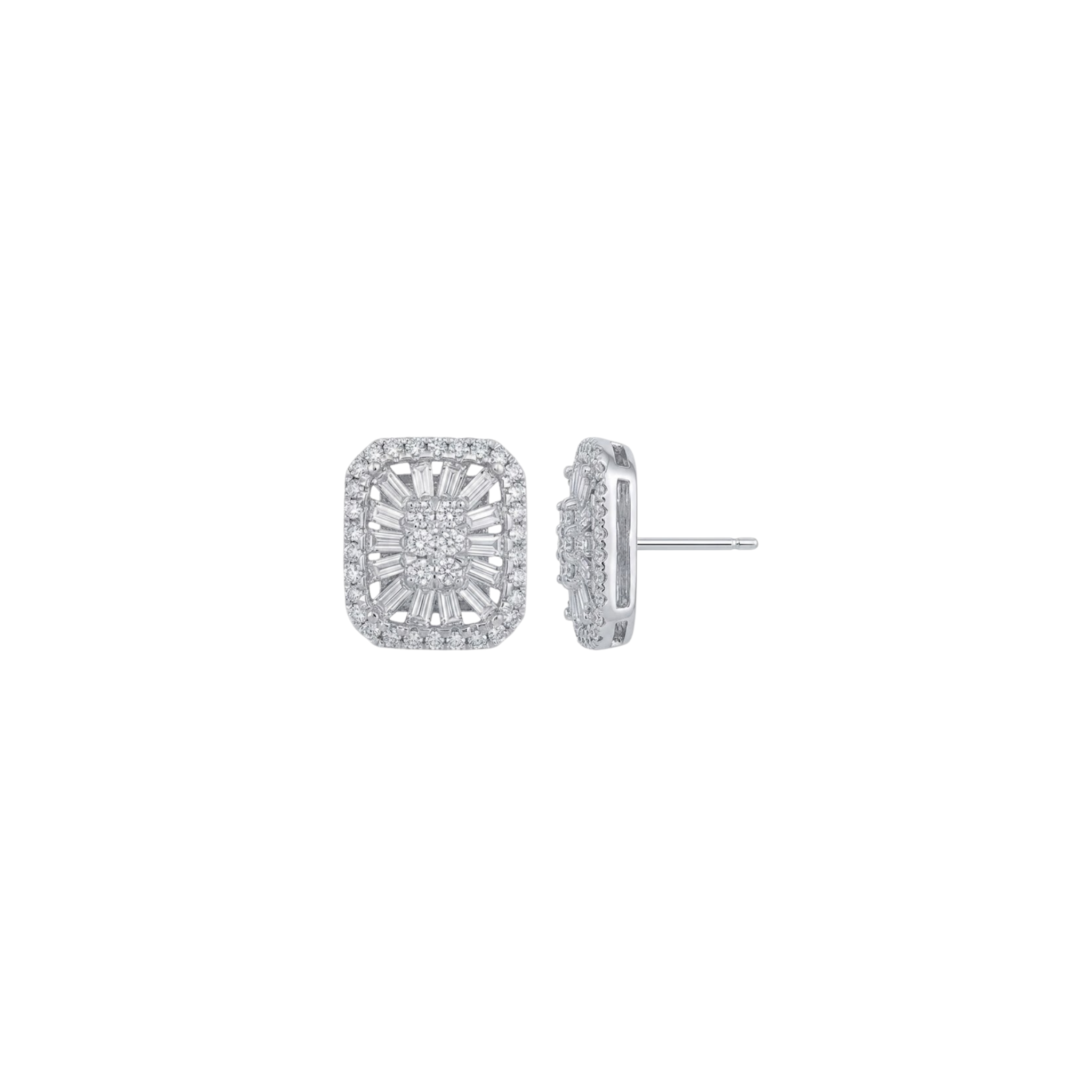 Baguette & Round Illusion Diamond Studs