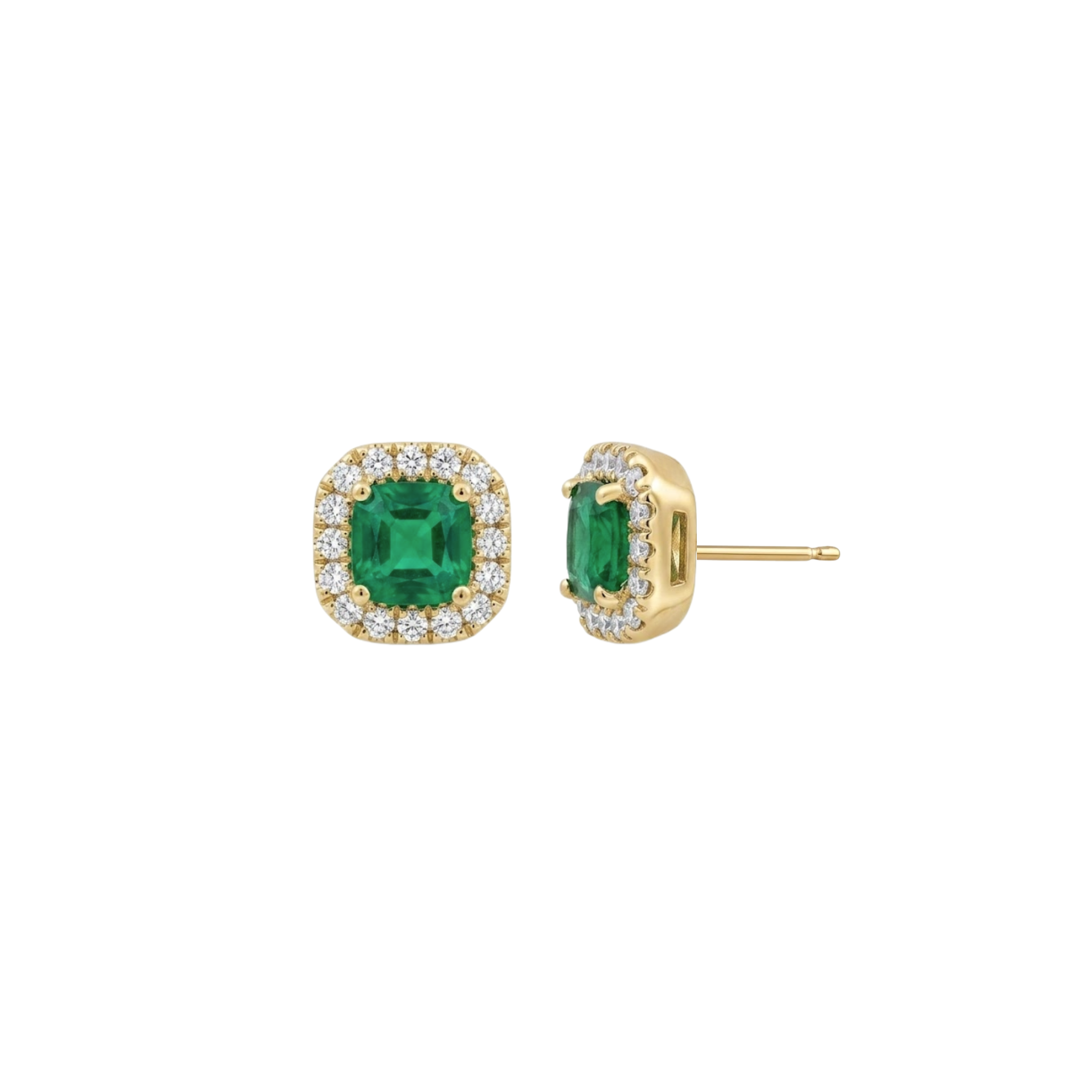 Emerald & Diamond Halo Studs