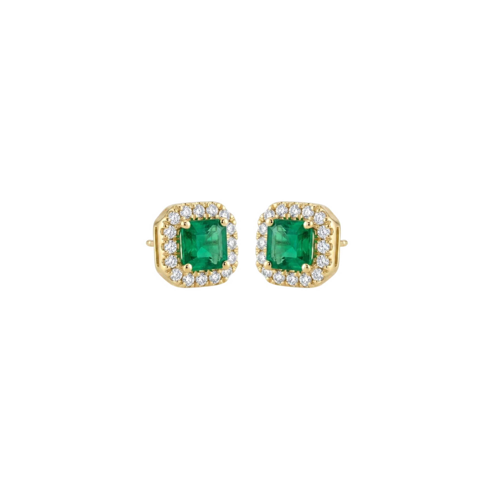 Emerald & Diamond Halo Studs