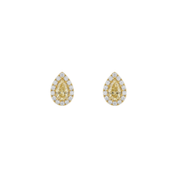 Pear Yellow Diamond & Diamond Halo Studs